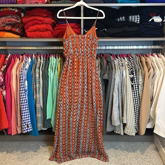 Soprano orange/teal print sleeveless elastic waistband lined maxi dress size XS - Picture 3 of 3